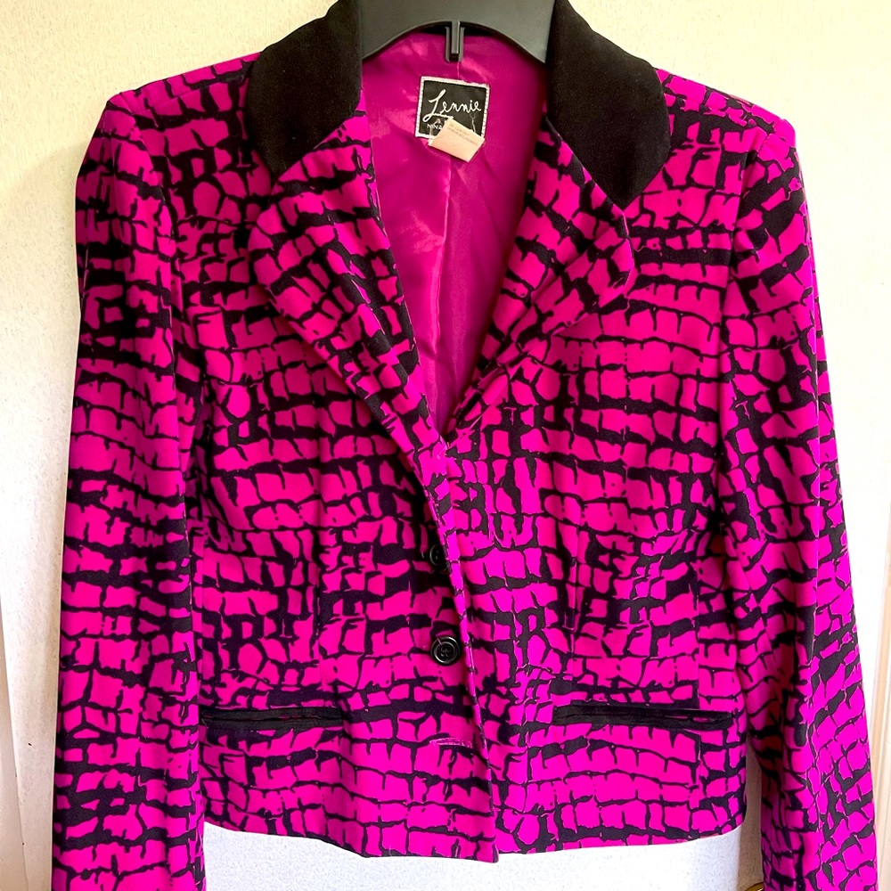 Hot pink office blazer.